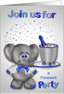 Invitation to a Farewell Party, An elephant with champagne and stars card