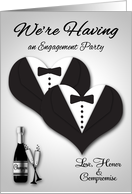 Invitations, Engagement Party, gays, general, groom tuxedo hearts card