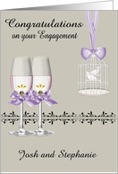 Congratulations on Engagement Custom Name Doves with Champagne card