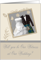 Invitations, Wedding, Will You Be Our Witness, kilt, wedding gown card
