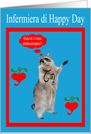 Nurses Day, Italian, raccoon with stethoscope in red frame on blue card
