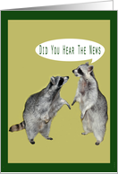 Announcement with Two Adorable Raccoons aganist a Light Green card