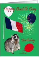 Birthday on Bastille Day Card with a Cute Raccoon Wearing a Beret card