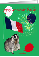 Bastille Day Birthday in Fench with a Raccoon Wearing a Black Beret card