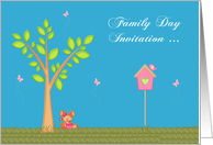Invitations, Family Day, general, Bunny with a flower pot and tree card