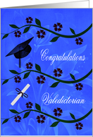 Congratulations Class Valedictorian Card with a Graduation Cap on Blue card