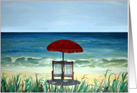 Beach Chairs with Red Umbrella card