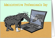 Thank you Personal assistant. sad dog and laptop.humor. card