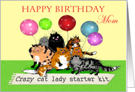 Happy Birthday Mom, from son,Crazy cat lady, humor. card