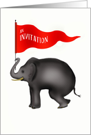 An Invitation, Ellephant holding pennant flag. card
