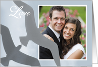 Two flying birds,Love, photo card Engagement Announcement card