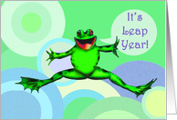 It’s Leap Year!Happy Birthday.Green frog and bubbles. card