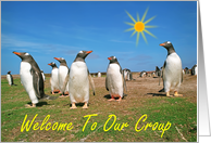 Welcome to our group greeting card, meeting penguins card