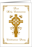 First Holy Communion - Golden Floral Cross Invitation card