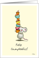 Feliz Cumpleaos!- Spanish Birthday Card - Cute Mouse with cupcakes card