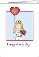 Happy Nurses Day! -Thank You - Nurse with Flowers and Balloon! card