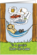 Humorous Father’s Day Card for Son in Law - Relaxed Dad in Hammock card