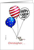 Personalize with name Humorous Happy Labor Day - Mouse with Ballon in card