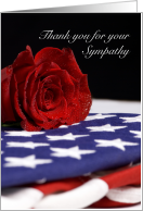 Thank you for your sympathy patriotic red rose American Flag card