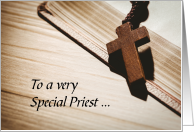 Goodbye to Priest with Wooden Cross and Bible card