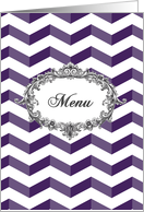 Wedding Menu card, chevrons, violet and white, vintage frame card