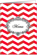Wedding Menu card, chevrons, red and white, vintage frame card