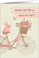 Invitation, School’s Out Party, Pink Bicycle, Rabbit, Flower Basket card
