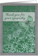 Thank You for Your Sympathy with Green Butterfly & Grey Floral Doodles card