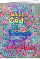 With God All Things Are Possible Floral Rainbow Doodle Design card