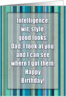 Happy Birthday for Dad Humor Typography on Blue Green Teal Stripes card