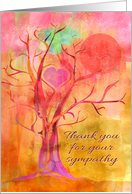 Thank you for your sympathy, mixed media tree with heart & sun card