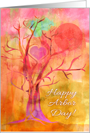 Happy Arbor Day Mixed Media Tree with Heart & Sun in Pink & Yellow card