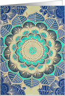 Blank Any Occasion Floral Tangle Doodle Mandala in Blue and Gold card