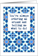 Happy Boss’s Day Humor with Red Blue and White Geometric Pattern card