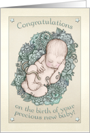 Congratulations on the birth of your baby, hand drawn illustration card