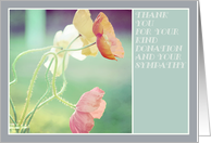 Thank you for your donation, sympathy, pretty poppies, peach, mint. card