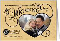 Fancy Black & Tan Heart Custom Photo Wedding Invitation card