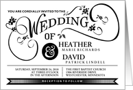 Black & White Fancy Floral Scroll Custom Wedding Invitation card