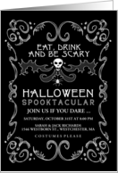 Black & White Eat Drink & Be Scary Custom Halloween Skull Invitation card
