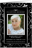 Thank You, Black & White Floral In Loving Memory Custom Photo Card