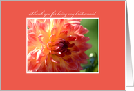 Thank you for being my bridesmaid, pink and yellow dahlia with frame card