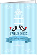 Lovebirds Blue Engagement Announcement card