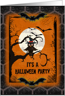 Halloween Party Invitation Spooky Tree with Owl and Bats card