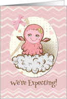 We’re Expecting Baby Girl Announcement Cute Pink Baby Monster card