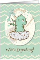 We’re Expecting Baby Boy Announcement Cute Green Baby Dragon card