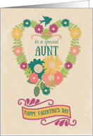Happy Valentine’s Day to Special Aunt Flower Heart with Bird & Ribbon card