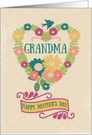 Happy Mother’s Day Grandma Flower Heart with Bird and Ribbon card