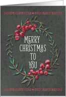 Merry Christmas To You Berry Wreath Chalkboard Style Pretty Floral card