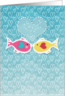 Happy Valentine’s Day Two Kissing Fish in Love Bubbly Heart and Waves card