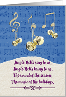 Happy Holidays Jingle Bells and Music Notes Snow and Sheet Music card
